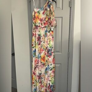 Adrianna Papell Floral One-Shoulder Floor Length Dress -Size 6